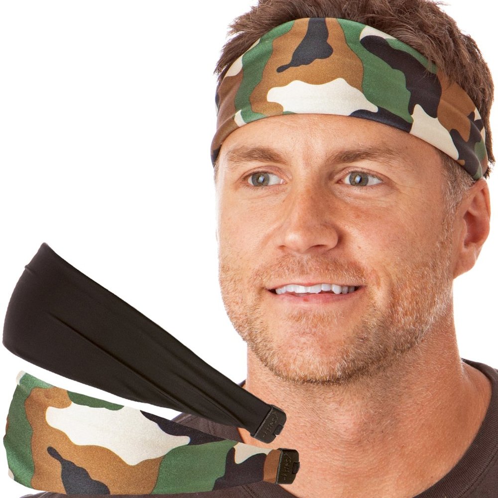 Xflex 2-pack Men's Black & Classic Camo Adjustable Spandex Sport Headband Pack